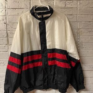 Vintage 90s Retro Online Red Striped Wind Breaker Jacket Large